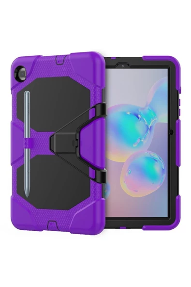 Samsung Galaxy P610 S6 Lite 10.4 Inctablet Kılıfı Kalemlikli Defender Tank Silikon Yüksek Koruma  mor