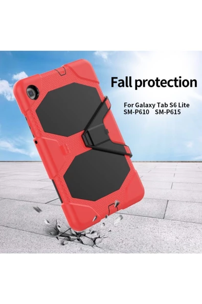 Samsung Galaxy P610 S6 Lite 10.4 Inctablet Kılıfı Kalemlikli Defender Tank Silikon Yüksek Koruma  kırmızı - 4