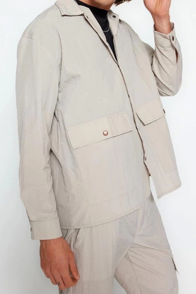 Moda Erkek Günlük Oversize Fit Çıt Çıt Kapamalı Teknik Kumaş Paraşüt Limited Edition Gömlek - 3