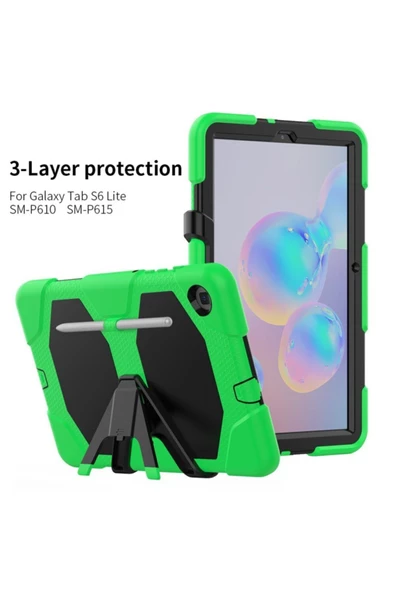 Samsung Galaxy P610 S6 Lite 10.4 Inctablet Kılıfı Kalemlikli Defender Tank Silikon Yüksek Koruma  yeşil - 3