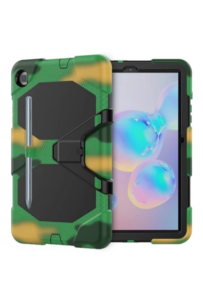 Samsung Galaxy P610 S6 Lite 10.4 Inctablet Kılıfı Kalemlikli Defender Tank Silikon Yüksek Koruma  kamuflaj - 1