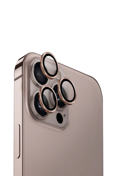 İphone 16 Pro / Iphone 16 Pro Max Uyumlu  Lens Koruyucu AluGuard Serisi Cam Alüminyum Çerçeve  Taupe Gold