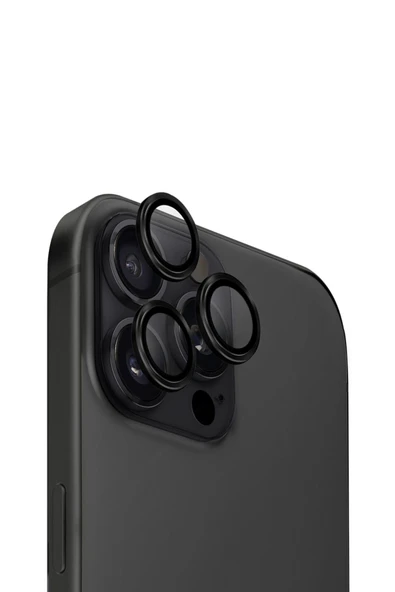 İphone 16 Pro / Iphone 16 Pro Max Uyumlu  Lens Koruyucu AluGuard Serisi Cam Alüminyum Çerçeve  Black