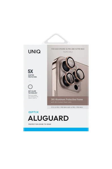 İphone 16 Pro / Iphone 16 Pro Max Uyumlu  Lens Koruyucu AluGuard Serisi Cam Alüminyum Çerçeve  Taupe Gold - 7