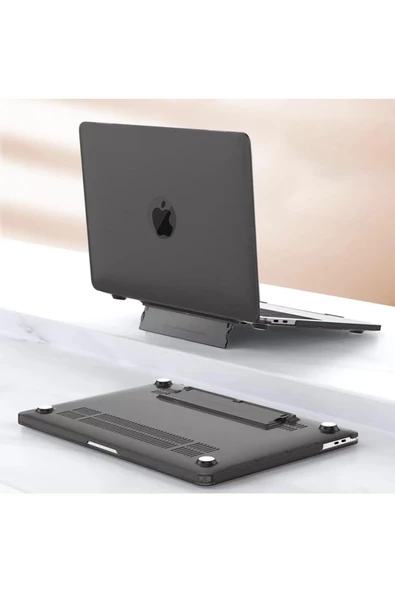 Macbook Pro 13 M1-m2 Çip A2251-a2289-a2338-a2159 Uyumlu Standlı Kılıf + Klavye Kılıfı Ekran Koruyucu  Siyah - 5