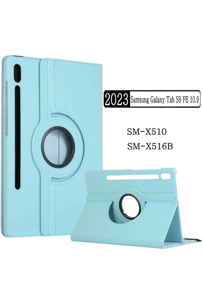 Samsung Galaxy Tab S9 FE 10.9 Inç Tablet Uyumlu Kılıf 360° Dönebilen Deri Leather New Style Case  MAVİ