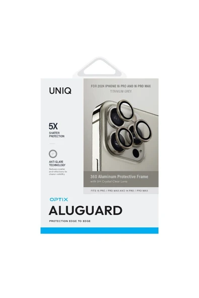 İphone 16 Pro / Iphone 16 Pro Max Uyumlu  Lens Koruyucu AluGuard Serisi Cam Alüminyum Çerçeve  Titanium Grey - 7