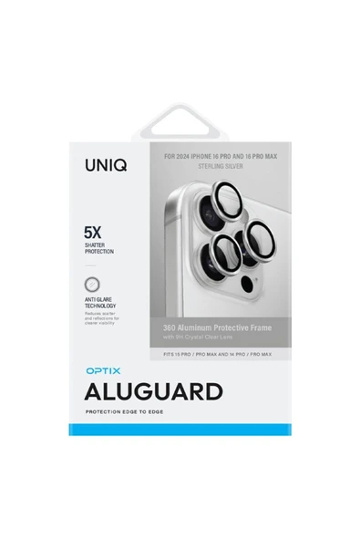 İphone 16 Pro / Iphone 16 Pro Max Uyumlu  Lens Koruyucu AluGuard Serisi Cam Alüminyum Çerçeve  Silver - 7
