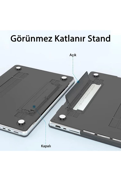 Macbook Pro 13 M1-m2 Çip A2251-a2289-a2338-a2159 Uyumlu Standlı Kılıf + Klavye Kılıfı Ekran Koruyucu  Siyah - 6