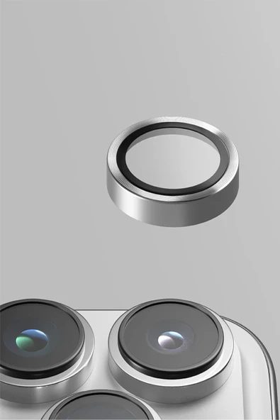 İphone 16 Pro / Iphone 16 Pro Max Uyumlu  Lens Koruyucu AluGuard Serisi Cam Alüminyum Çerçeve  Silver - 3