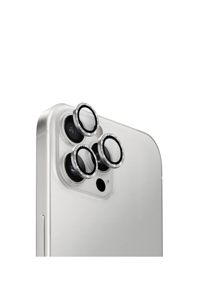 İphone 16 Pro / Iphone 16 Pro Max Uyumlu  Lens Koruyucu AluGuard Serisi Cam Alüminyum Çerçeve  White Shimmer