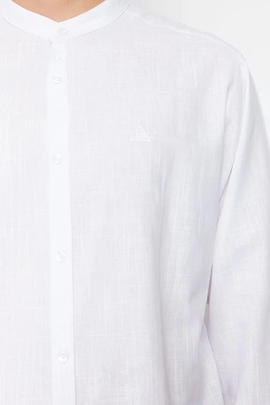 Moda Erkek Hakim Yaka İşlemeli Desen Günlük Regular Fit Hakim Yaka Nakış Detaylı %100 Pamuk Gömlek - 6