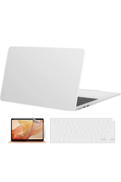 Macbook Air 13 Inç M1 Çip A2337 Tam Uyumlu Alt Üst Kılıf + Klavye Kılıfı + Ekran Koruyucu Film  Mat Şeffaf