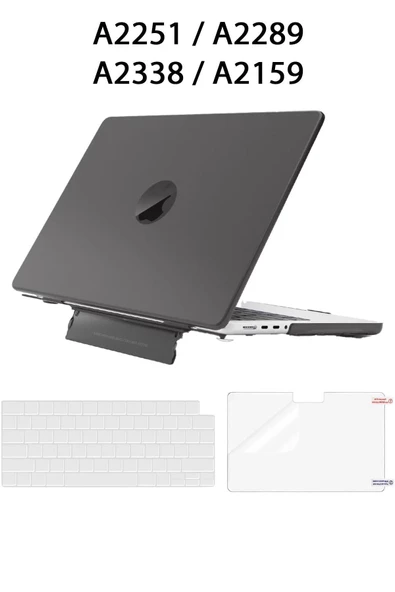 Macbook Pro 13 M1-m2 Çip A2251-a2289-a2338-a2159 Uyumlu Standlı Kılıf + Klavye Kılıfı Ekran Koruyucu  Siyah - 8