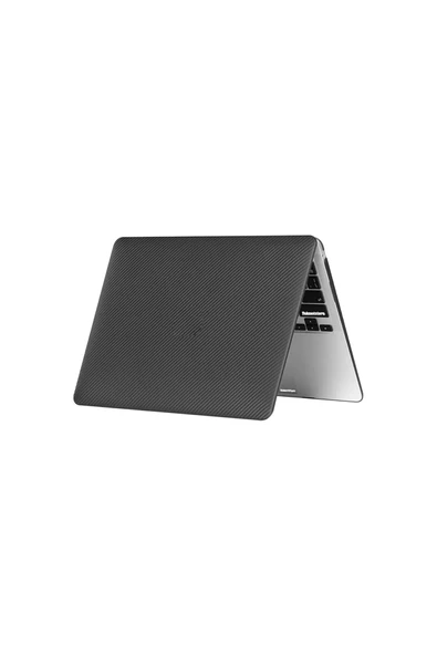 Macbook Air 13 Inç M1 Çip A2337 Tam Uyumlu Alt Üst Kılıf + Klavye Kılıfı + Ekran Koruyucu Film  Siyah Karbon - 4