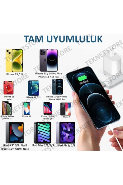 Iphone Uyumlu Şarj Aleti (İPHONE 14 - 13 - 12 - 11 - X-8-7-6 Uyumlu) 3.4a 22w Hızlı Şarj Aleti Seti - 3