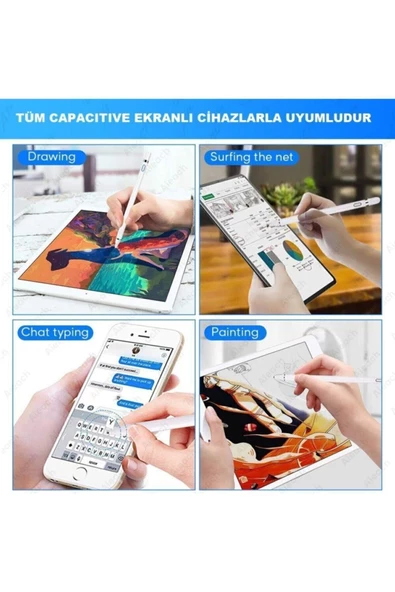 Stylus Kapasitif Dokunmatik Kalem Tüm Cihazlar Telefon Ile Uyumlu Çizim Tasarım Tablet Kalemi - 4