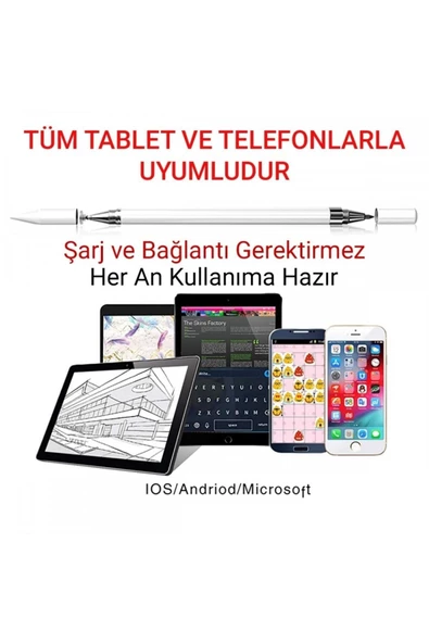 Tuanagsm Vıa T4e 2 In 1 Stylus Uyumlu Özel Tasarım Ve Çizim Kalemi - Beyaz - Resim 2
