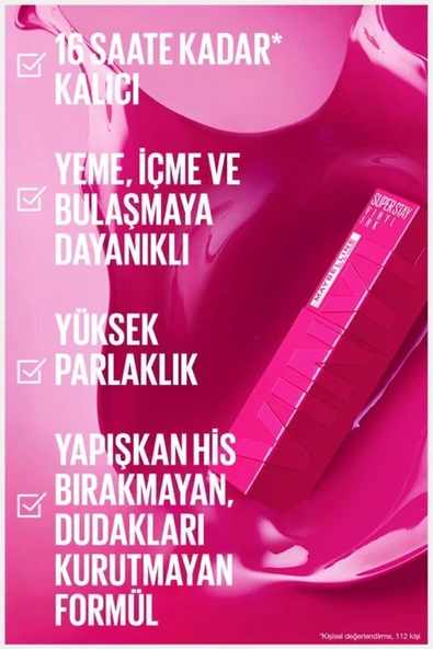Maybelline New York Super Stay Vinyl Ink Uzun Süre Kalıcı Likit Parlak Ruj 155 Upbeat 30163737 - 5