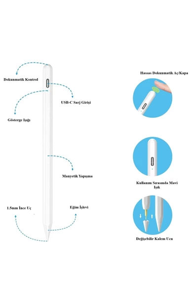 Apple Ipad 10.2 8. Ve 9. Nesil Stylus Yazım Çizim Için Avuç Içi Reddetmeli Dokunmatik Kalem - 3