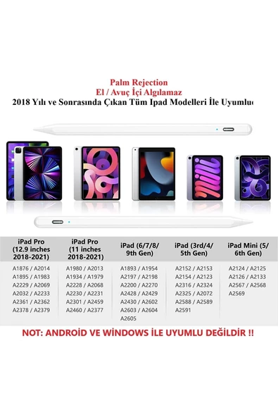 Apple Ipad 10.2 8. Ve 9. Nesil Stylus Yazım Çizim Için Avuç Içi Reddetmeli Dokunmatik Kalem - 2