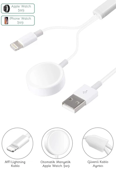 Apple Watch 1 / 2 / 3 / 4 / 5 / 6 / 7 / Se Tam Uyumlu Şarj Cihazı Standı Ve Lightning Iphone Şarjı - 5