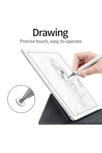 Dokunmatik Kalem Yedek Uç Hediyeli Tablet Kalemi Çizim & Yazı Kalemi Dokunmatik Kalem Beyaz - 5