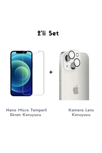 Iphone 13 Min Uyumlu I Nano Micro Temperli Ekran Koruyucu Ve Şeffaf Kamera Lens Koruyucu - 2