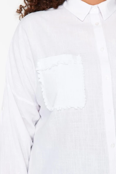 Moda Kadın Büyük Beden Gömlek Yaka Düz Desen Günlük Dokuma Tunik - 5
