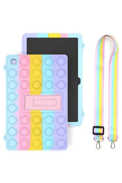 Ipad 10.2 Inç 8. Nesil Uyumlu Kılıf Popit Çocuk Tablet Standlı Askılı Gökkuşağı Renkli Kapak - 6