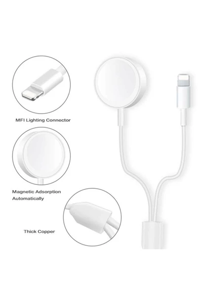 Apple Watch 1 / 2 / 3 / 4 / 5 / 6 / 7 / Se Tam Uyumlu Şarj Cihazı Standı Ve Lightning Iphone Şarjı - 4