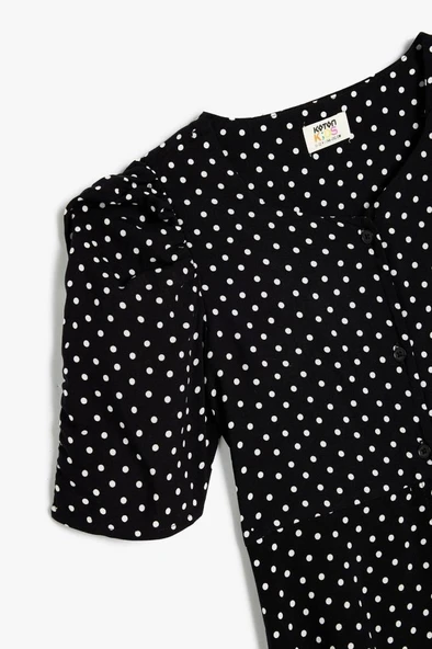 Koton Kız Çocuk Puantiyeli Elbise Balon Kollu Düğme Kapamalı Viskon Kumaş - Resim 3