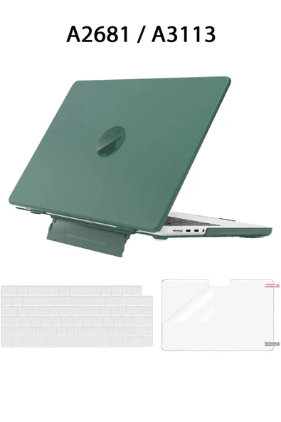 Macbook Air 13.6 M2-m3-m4 Çip 2022/2024/2025 A2681 A3113 A3240 Standlı Kılıf Klavye / Ekran Koruyucu  Yeşil - 8