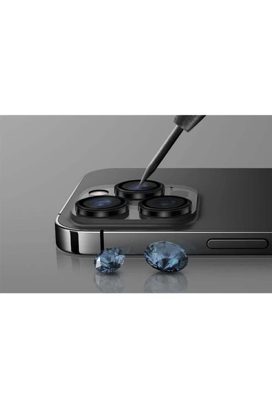 İphone 16 Pro / İphone 16 Pro Max Sapphire Lens Koruyucu Optix Prime Serisi Çelik Çerçeve  Grey - 4