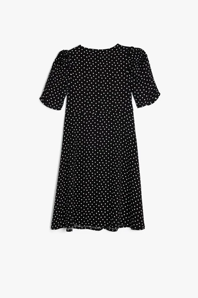 Koton Kız Çocuk Puantiyeli Elbise Balon Kollu Düğme Kapamalı Viskon Kumaş - Resim 2