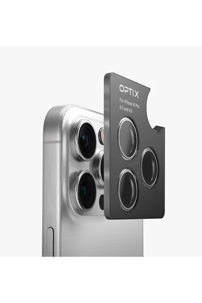 İphone 16 Pro / İphone 16 Pro Max Sapphire Lens Koruyucu Optix Prime Serisi Çelik Çerçeve  Black - 3