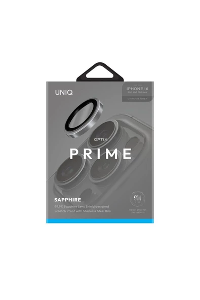 İphone 16 Pro / İphone 16 Pro Max Sapphire Lens Koruyucu Optix Prime Serisi Çelik Çerçeve  Grey - 5
