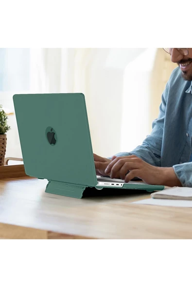 Macbook Air 13.6 M2-m3-m4 Çip 2022/2024/2025 A2681 A3113 A3240 Standlı Kılıf Klavye / Ekran Koruyucu  Yeşil - 7