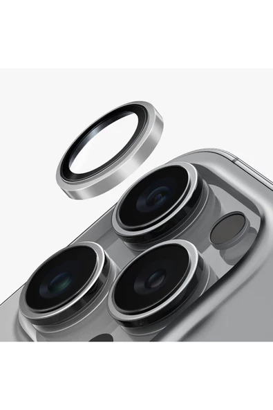 İphone 16 Pro / İphone 16 Pro Max Sapphire Lens Koruyucu Optix Prime Serisi Çelik Çerçeve  Silver