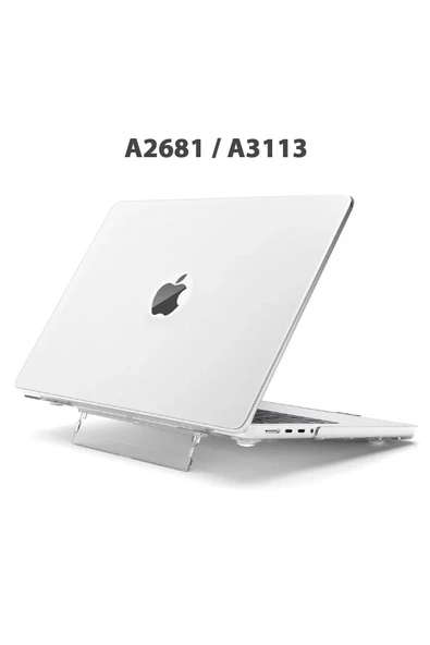 Macbook Air 13.6" M2-m3 Çip 2022/2024 A2681 A3113 Uyumlu Standlı Şeffaf İz Bırakmayan Koruyucu Kapak  Şeffaf