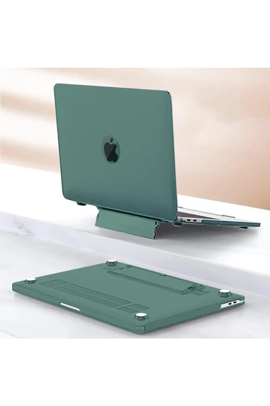 Macbook Air 13.6 M2-m3-m4 Çip 2022/2024/2025 A2681 A3113 A3240 Standlı Kılıf Klavye / Ekran Koruyucu  Yeşil - 5
