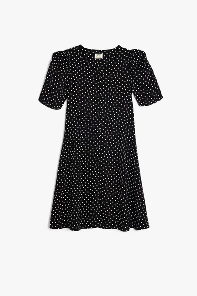 Koton Kız Çocuk Puantiyeli Elbise Balon Kollu Düğme Kapamalı Viskon Kumaş ürün görseli 1