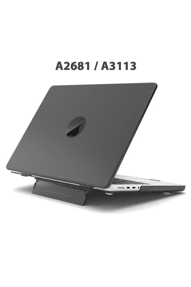 Macbook Air 13.6" M2-m3 Çip 2022/2024 A2681 A3113 Uyumlu Standlı Şeffaf İz Bırakmayan Koruyucu Kapak  Siyah