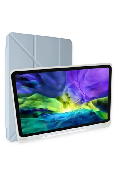 Ipad Air 5 10.9 2022 Uyumlu Kılıf Katlanır Kalemlikli Standlı Uyku Modlu Akıllı Kılıf  Mavi
