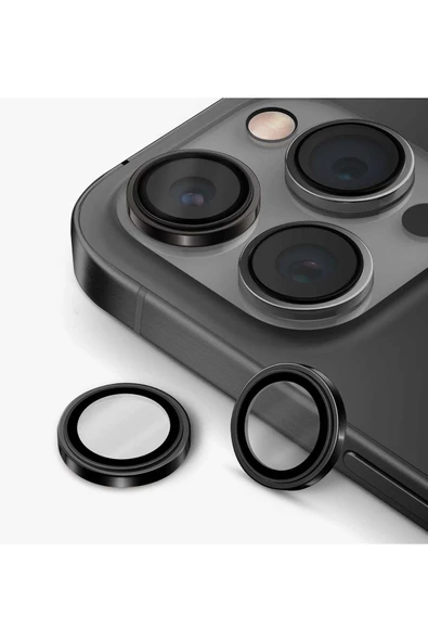 İphone 16 Pro / İphone 16 Pro Max Sapphire Lens Koruyucu Optix Prime Serisi Çelik Çerçeve  Grey - 3