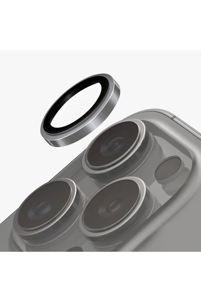 İphone 16 Pro / İphone 16 Pro Max Sapphire Lens Koruyucu Optix Prime Serisi Çelik Çerçeve  Grey