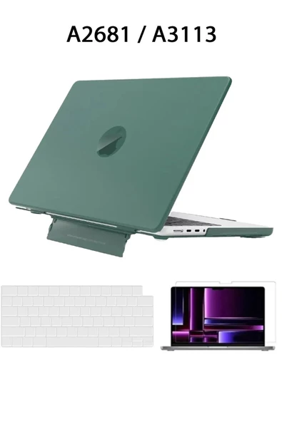 Macbook Air 13.6 M2-m3-m4 Çip 2022/2024/2025 A2681 A3113 A3240 Standlı Kılıf Klavye / Ekran Koruyucu  Yeşil