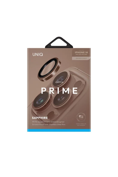 İphone 16 Pro / İphone 16 Pro Max Sapphire Lens Koruyucu Optix Prime Serisi Çelik Çerçeve  Taupe Gold - 4