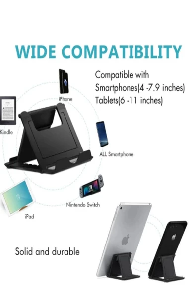 Foldstand Ayarlanabilir Cep Telefonu / Tablet Standı Pratik  Siyah - 2