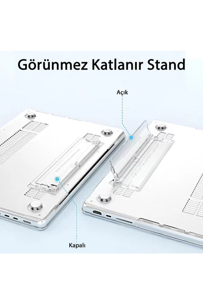 Macbook Air 13" 2020 M1 Çip A2337/a1932/a2179 Uyumlu Standlı Kılıf + Klavye Kılıfı + Ekran Koruyucu  Şeffaf - 5